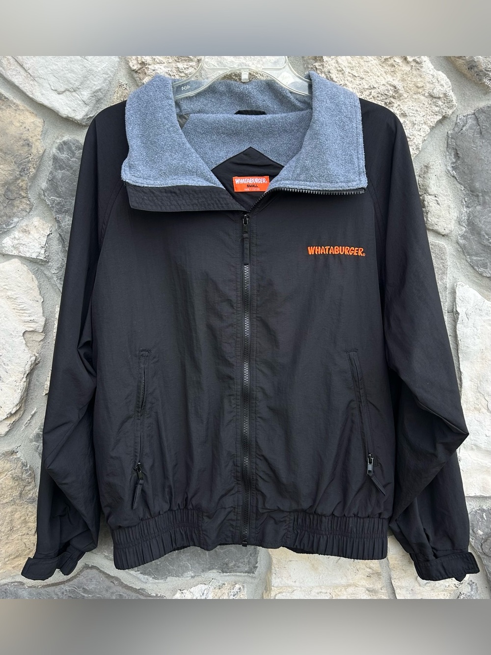Whataburger Employee Jacket Size S Black Fleece Lined Windbreaker Embroidered